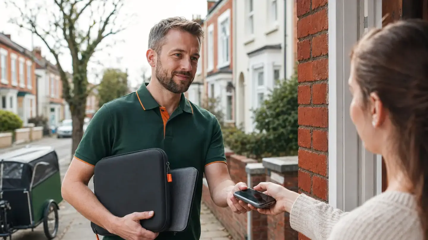 Local technician collecting a phone and laptop for repair in St Andrews, Bristol