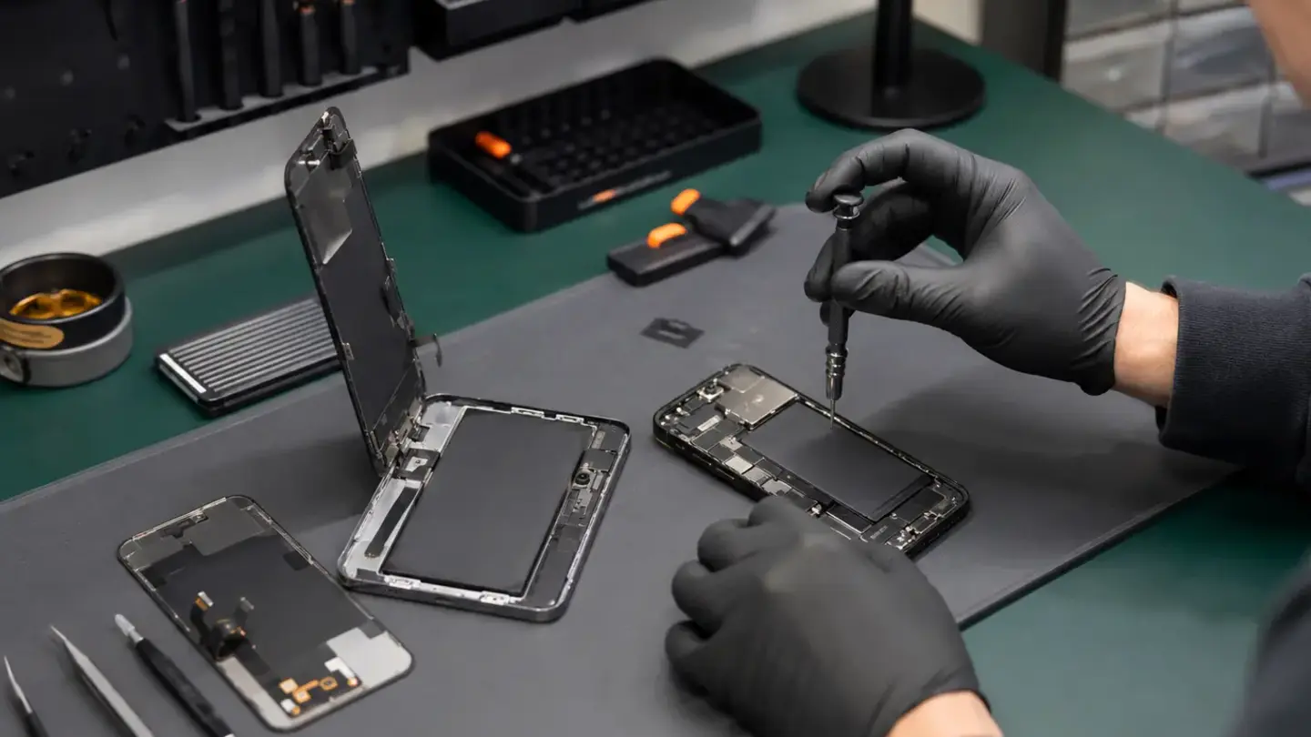 Is a Phone Battery Replacement Worth It? illustrated by a professional Bristol device repair workshop scene