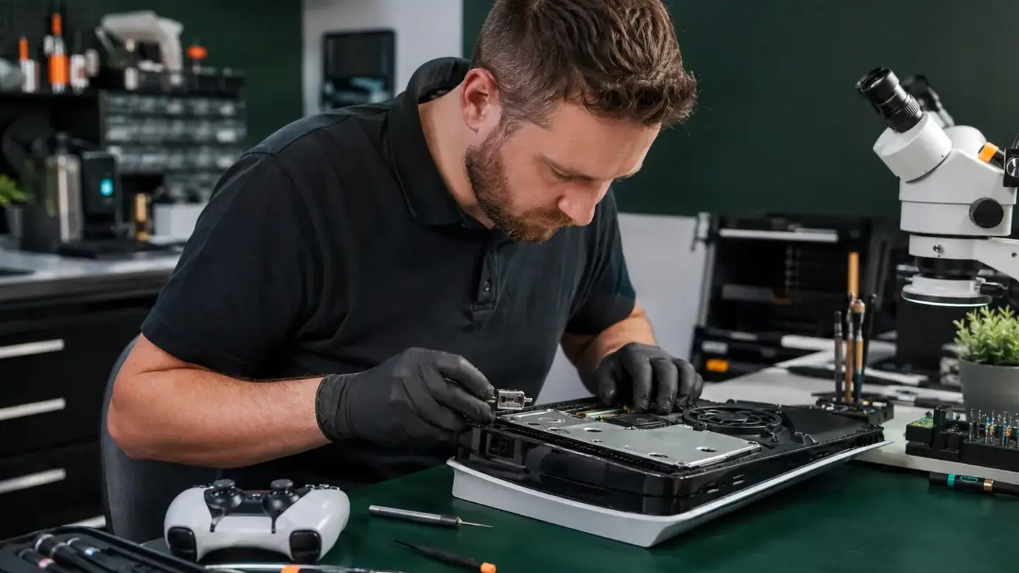 Console Overheating, HDMI and Power Faults Explained Console Overheating, HDMI and Power Faults Explained illustrated by a professional Bristol device repair workshop scene