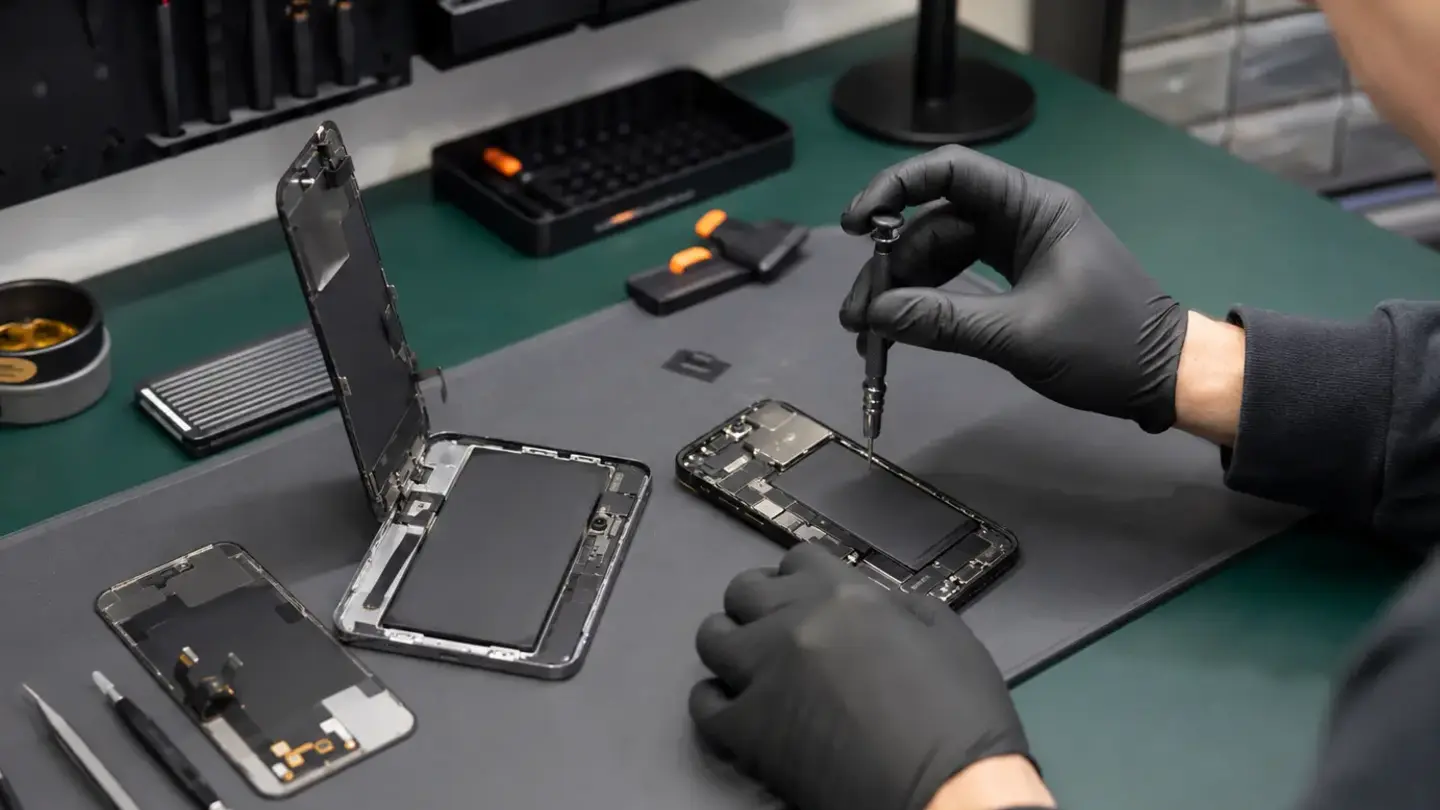 How Much Does an iPhone 15 Screen Repair Cost in Bristol? illustrated by a professional Bristol device repair workshop scene