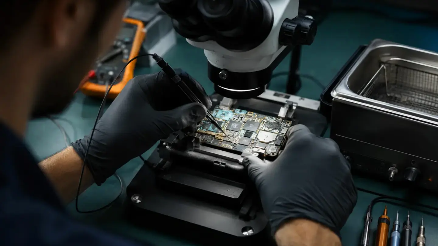 Liquid-Damaged Phone: What to Do in the First Hour Liquid-Damaged Phone: What to Do in the First Hour illustrated by a professional Bristol device repair workshop scene