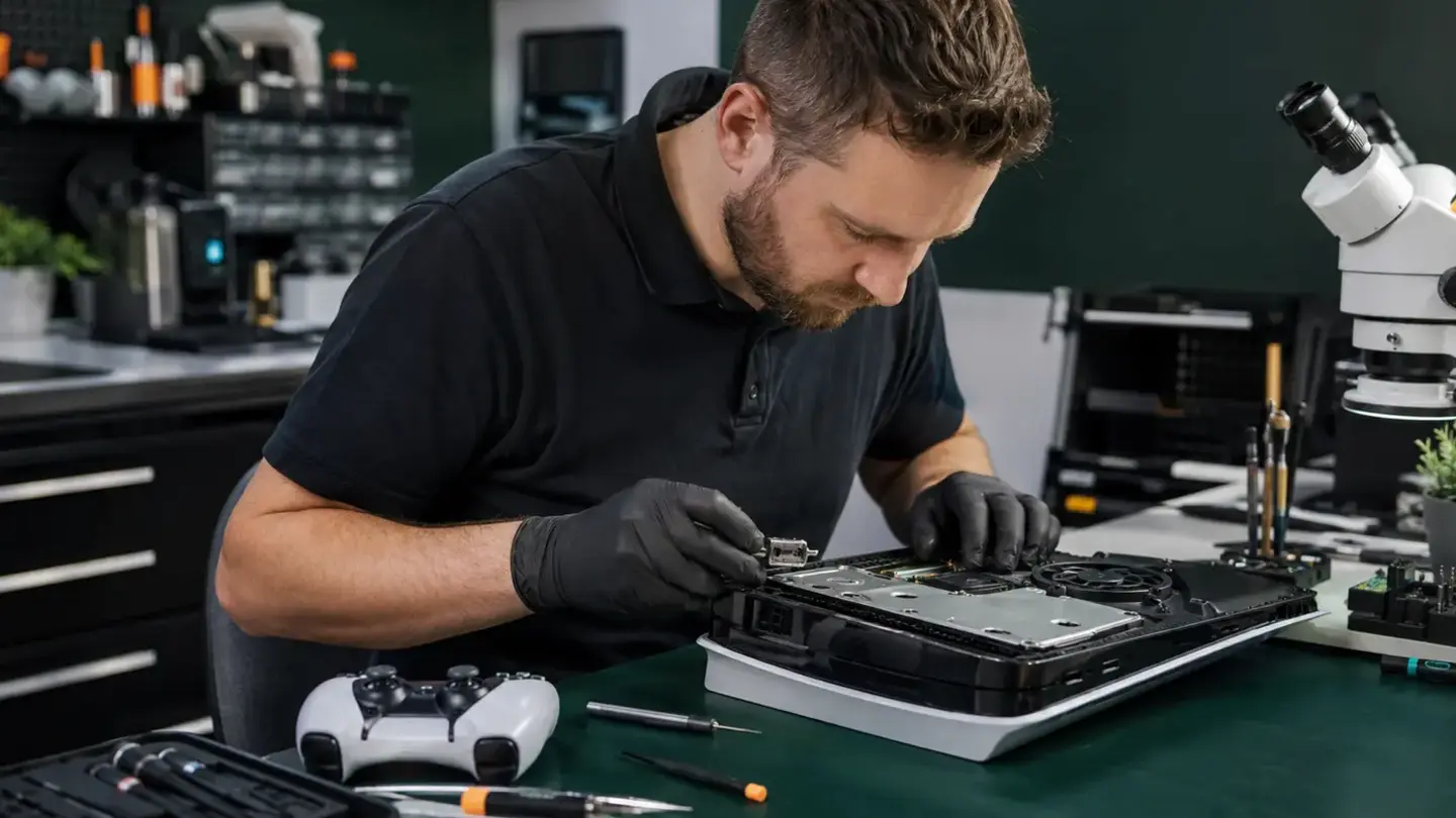 Console power and disc drive repair Bristol Technician diagnosing the power and drive components of a games console