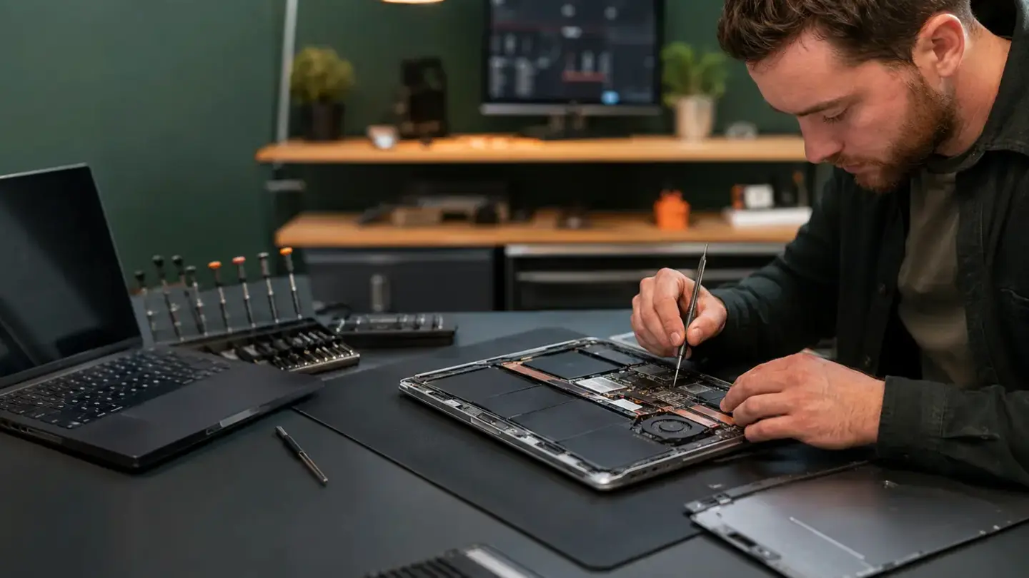 Laptop screen repair Bristol Open laptop prepared for professional display and screen fault diagnosis