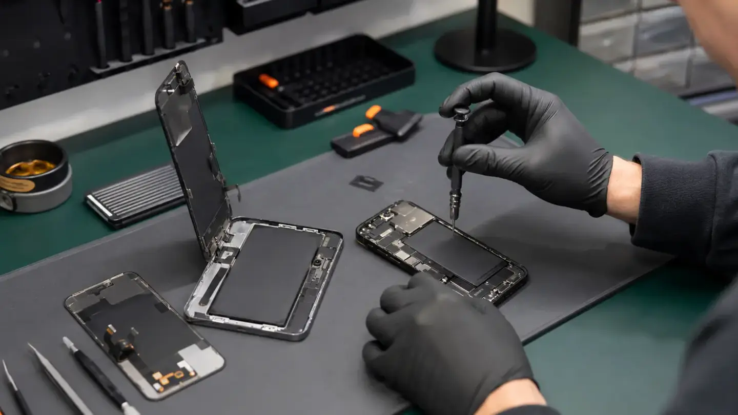 Phone screen replacement Bristol Cracked smartphone display prepared for professional screen replacement in Bristol