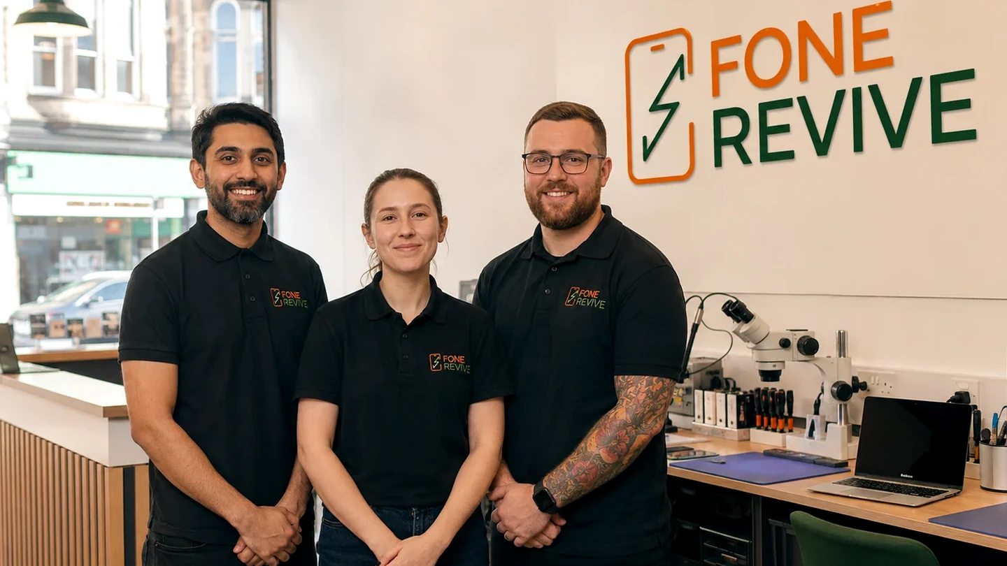 Bristol local phone team assessing different smartphone brands for resale or refurbishment