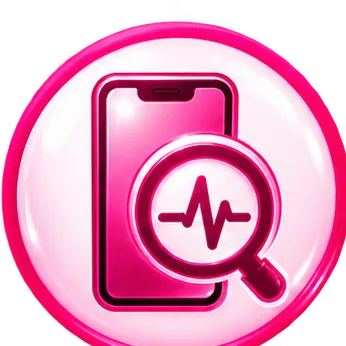 Pink illustrated icon for fault diagnosis